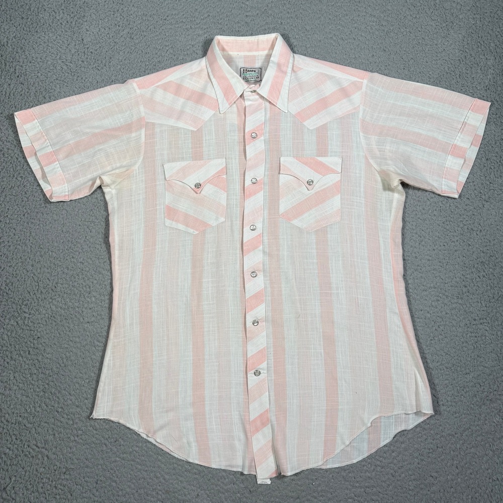 Vintage H Bar C California Ranchwear Pink White Stripe Western Snap Shirt 16